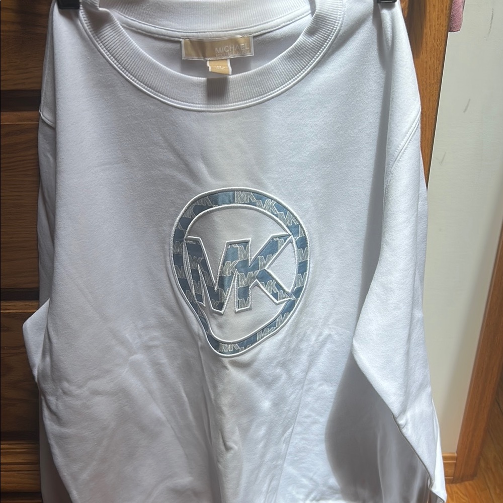 Michael Kors White Hoodie with Circular MK Emblem